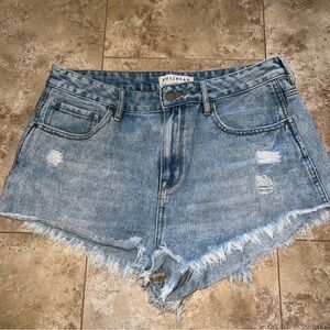 Pac Sun blue distressed high waisted jean shorts
